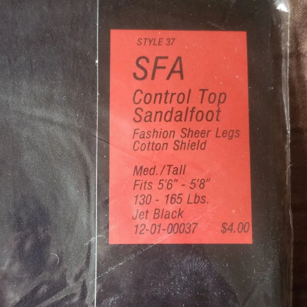 Vtg Saks Fifth Avenue Pantyhose Jet Black SFA Control Top Med/Tall.
